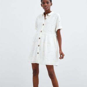 BUTTON UP OPENWORK EMBROIDERY DRESS WHITE SIZE XL